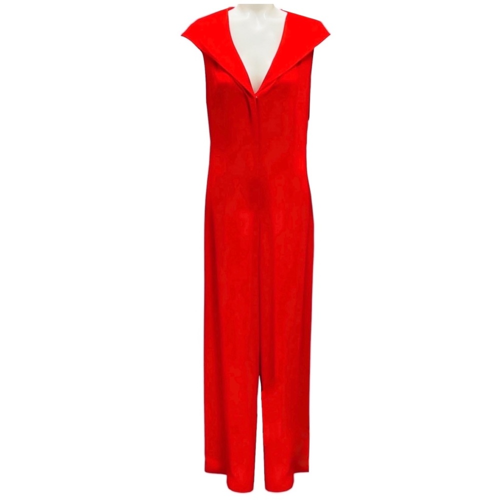 MAISON RABIH KAYROUZ POPPY RED HOODED SLEEVELESS CREPE JUMPSUIT